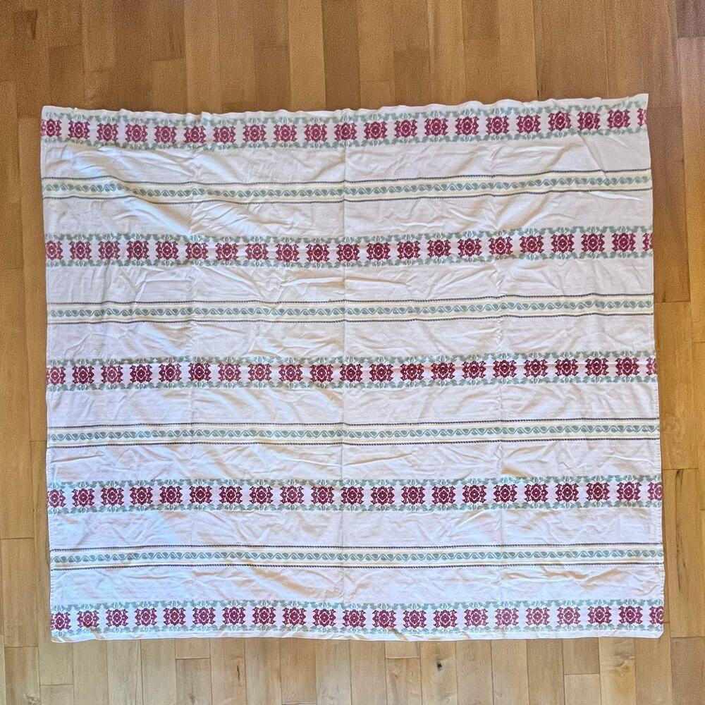 Vintage Fieldcrest Tapestry Blanket Rose Floral Woven Cotton Queen 87x77 USA
